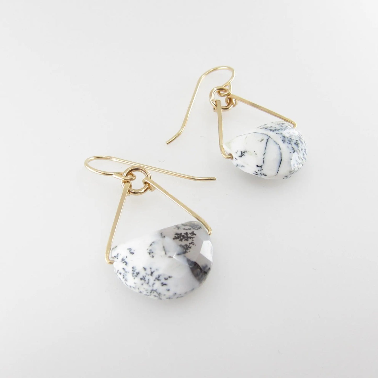 Forged Earrings with Dendrite Opal Half Moon Cut Gemstone J.Mills Studio