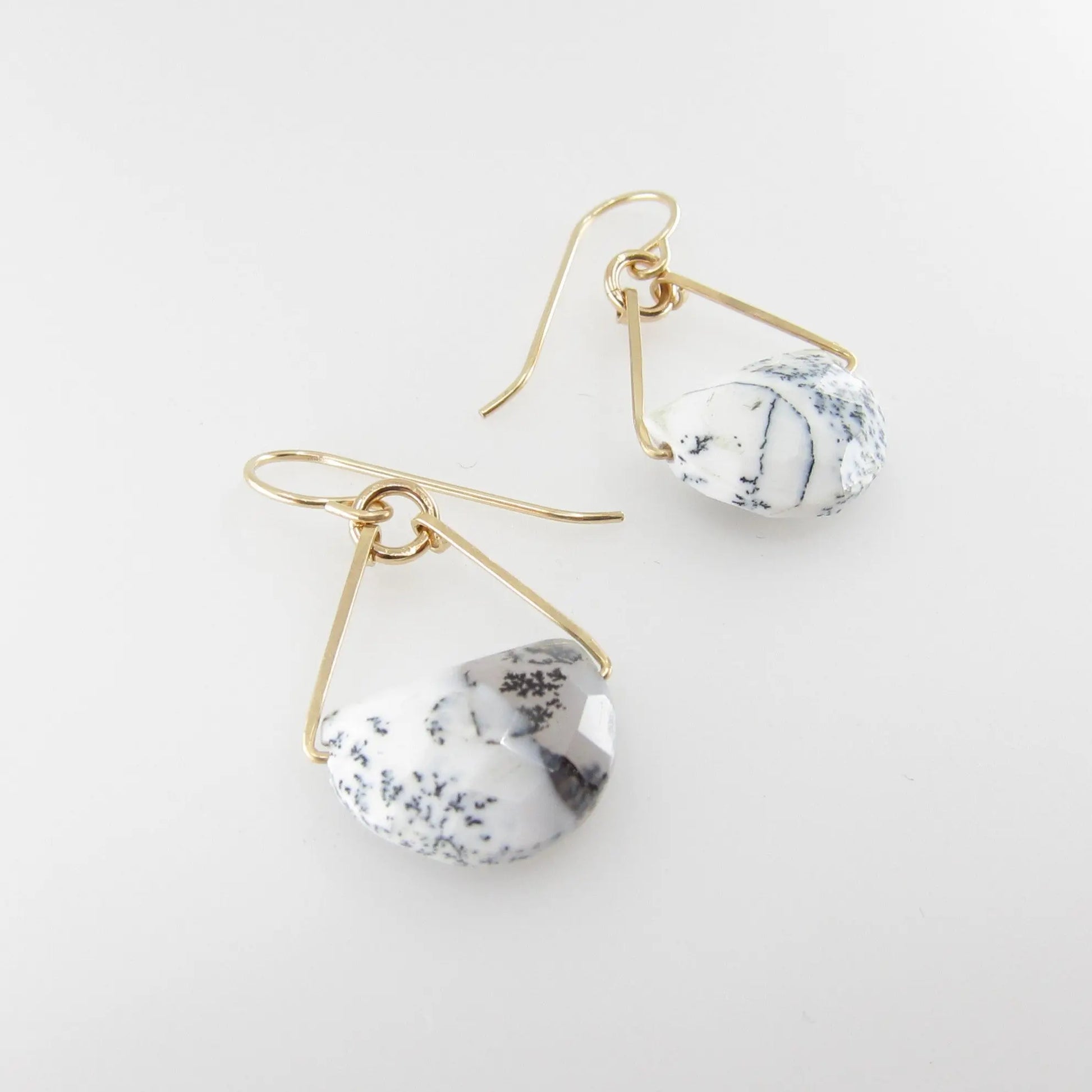 Forged Earrings with Dendrite Opal Half Moon Cut Gemstone J.Mills Studio