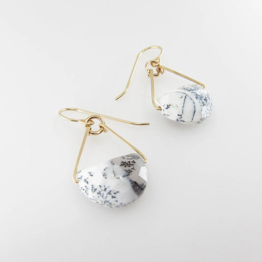 Forged Earrings with Dendrite Opal Half Moon Cut Gemstone J.Mills Studio