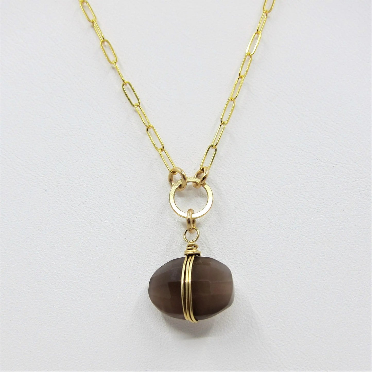 Faceted Cushion Cut Chocolate Moonstone Necklace