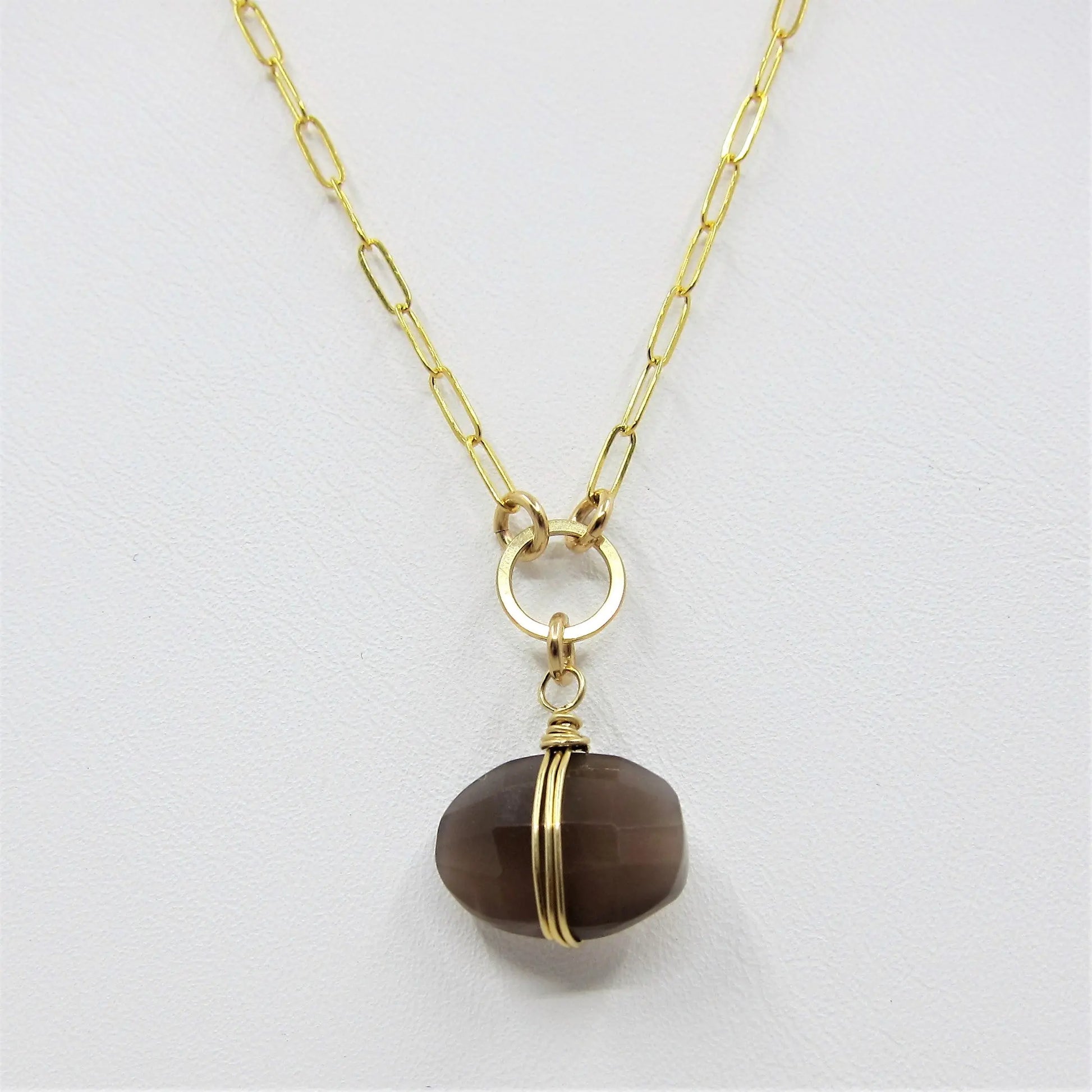 Faceted Cushion Cut Chocolate Moonstone Necklace