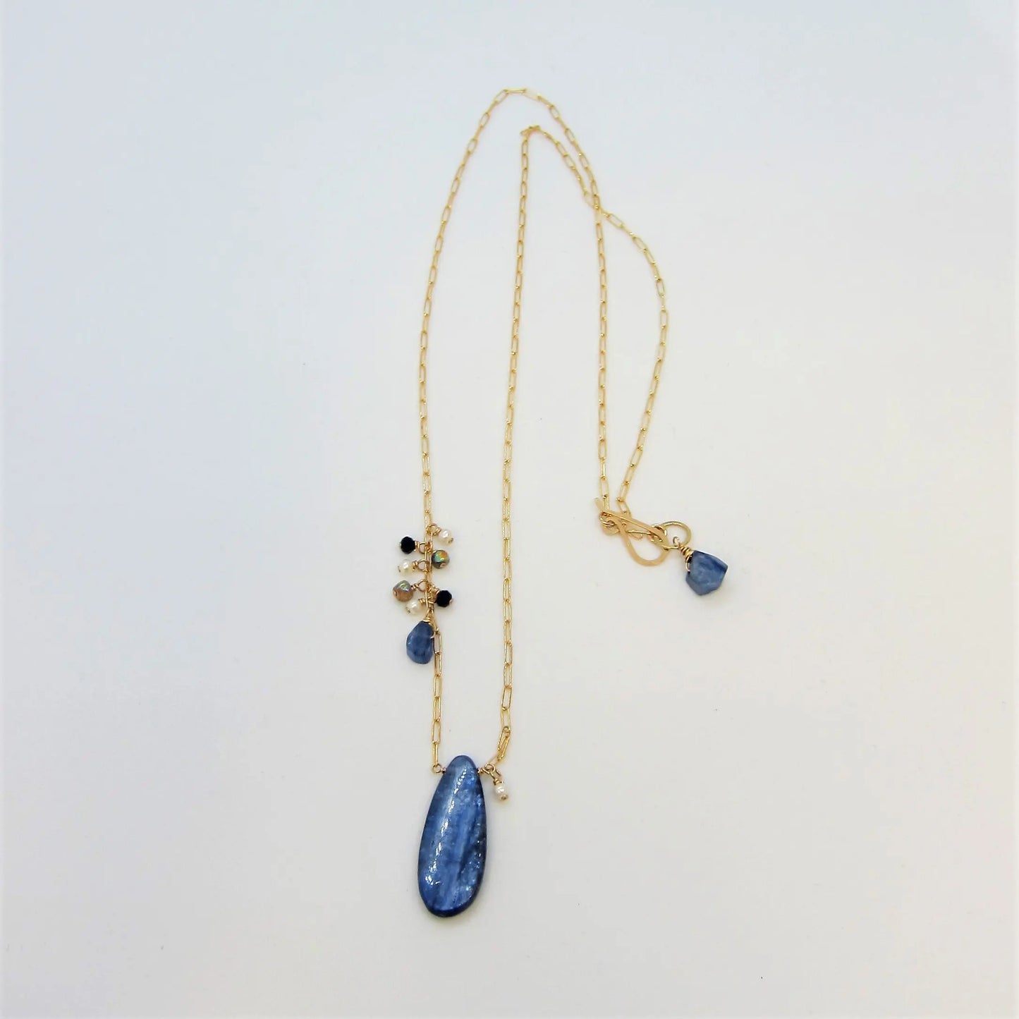 Kyanite Teardrop Necklace with Asymmetrical Gemstone Cluster