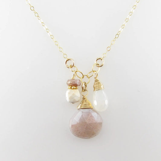 Small Gemstone Cascade Necklace with Champagne Moonstone J.Mills Studio