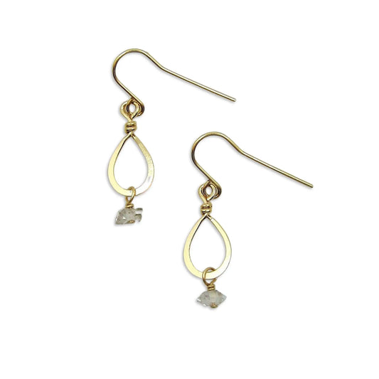 Tiny Forged Teardrop Earring with Herkimer Diamond Drop