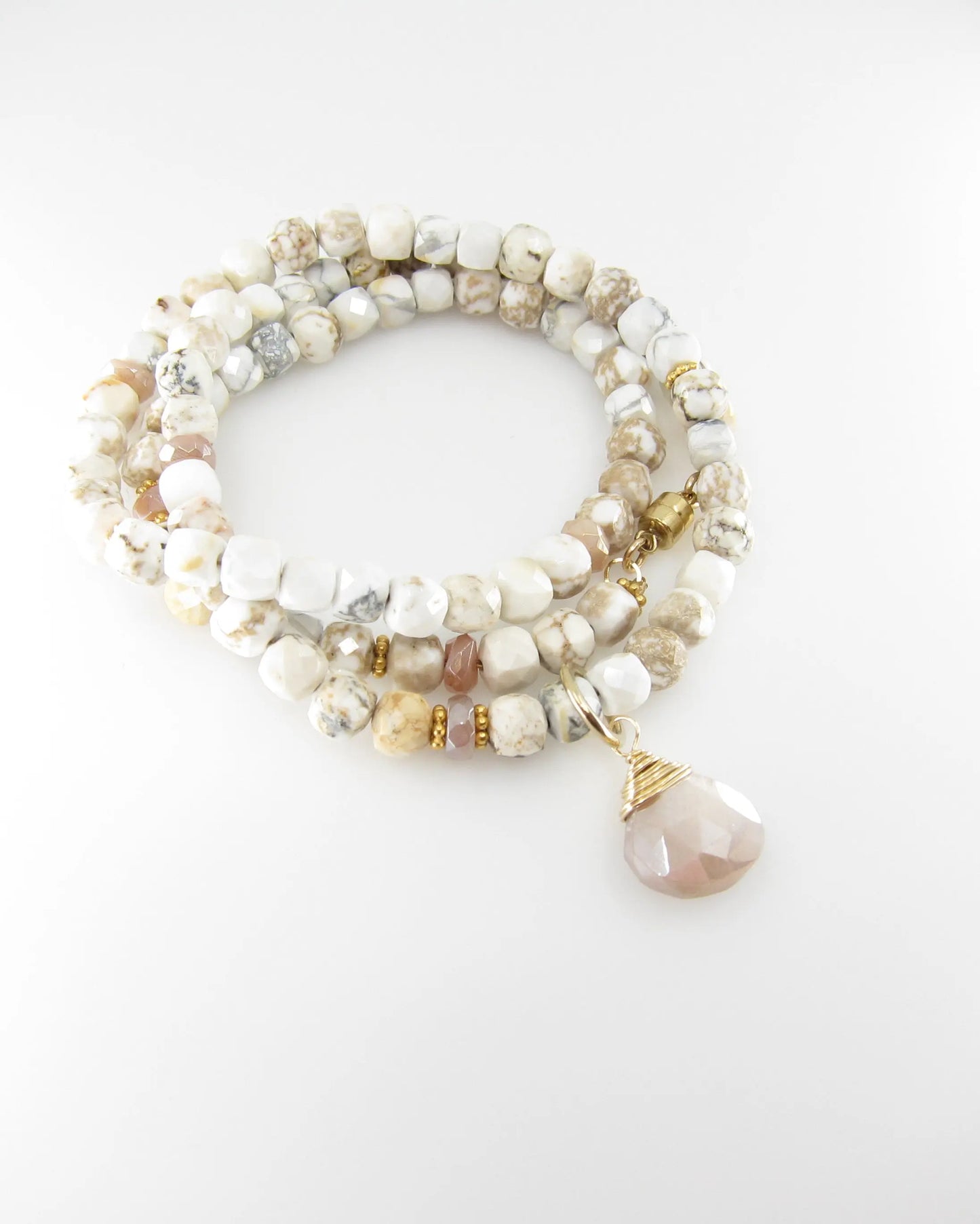 White Turquoise Wrap Bracelet or Necklace J.Mills Studio