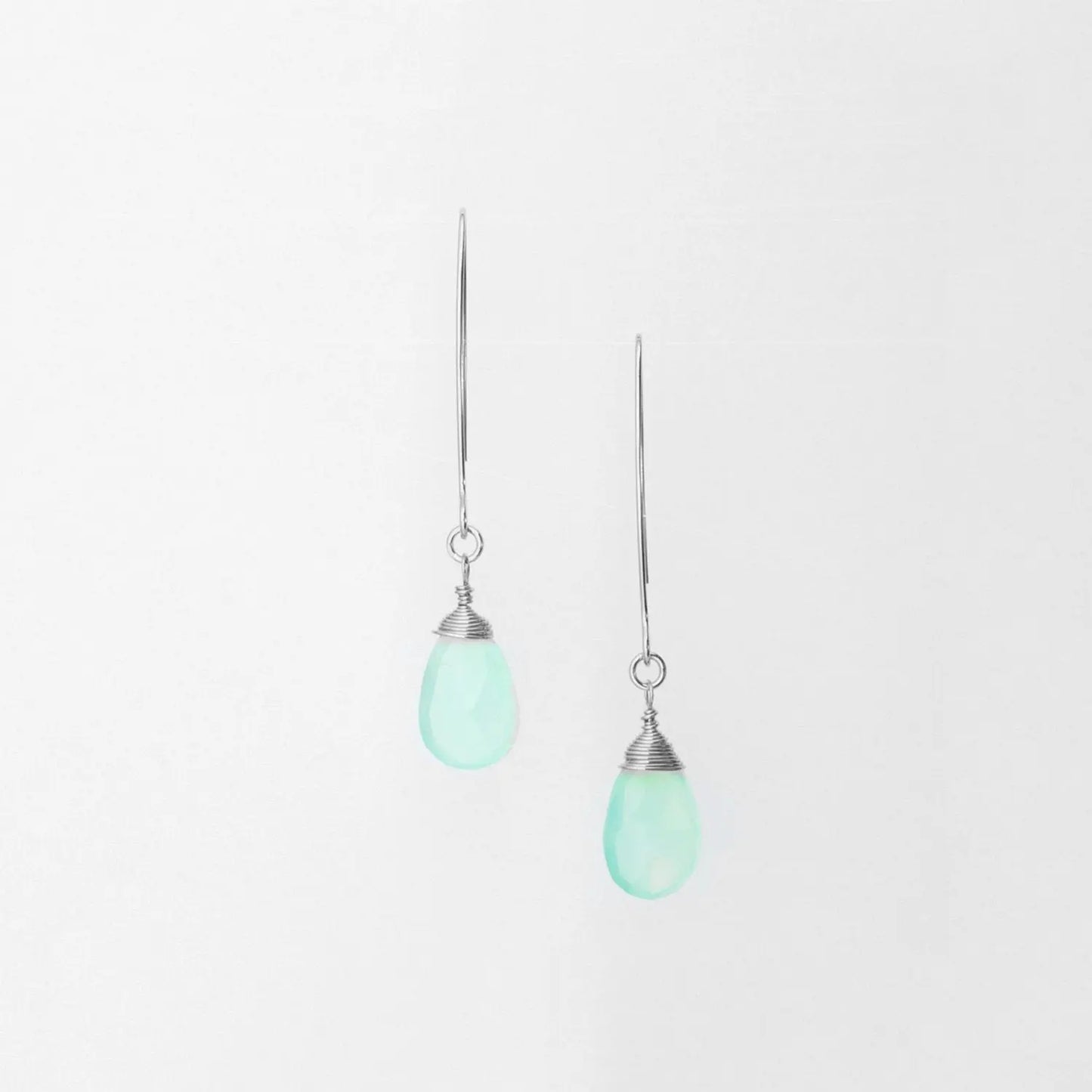 Sterling Silver Hand-Forged Artisan Aqua Chalcedony Teardrop Earrings