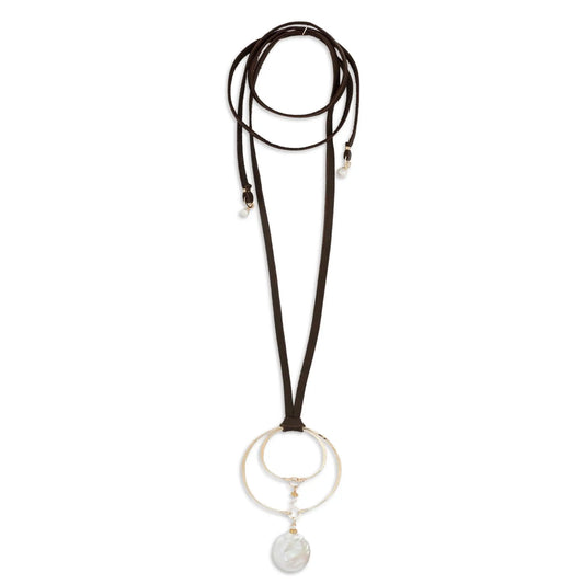 Forged Double Oval & Leather Necklace