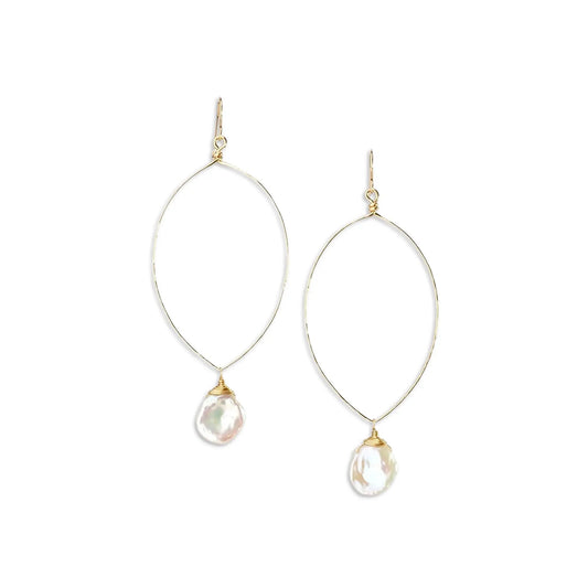 Forged Marquise Earrings with Keishi Pearl Drop