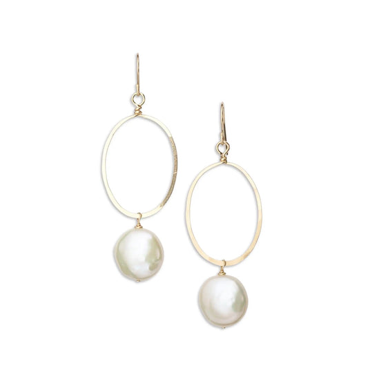 Large Forged Oval & Coin Pearl Earrings