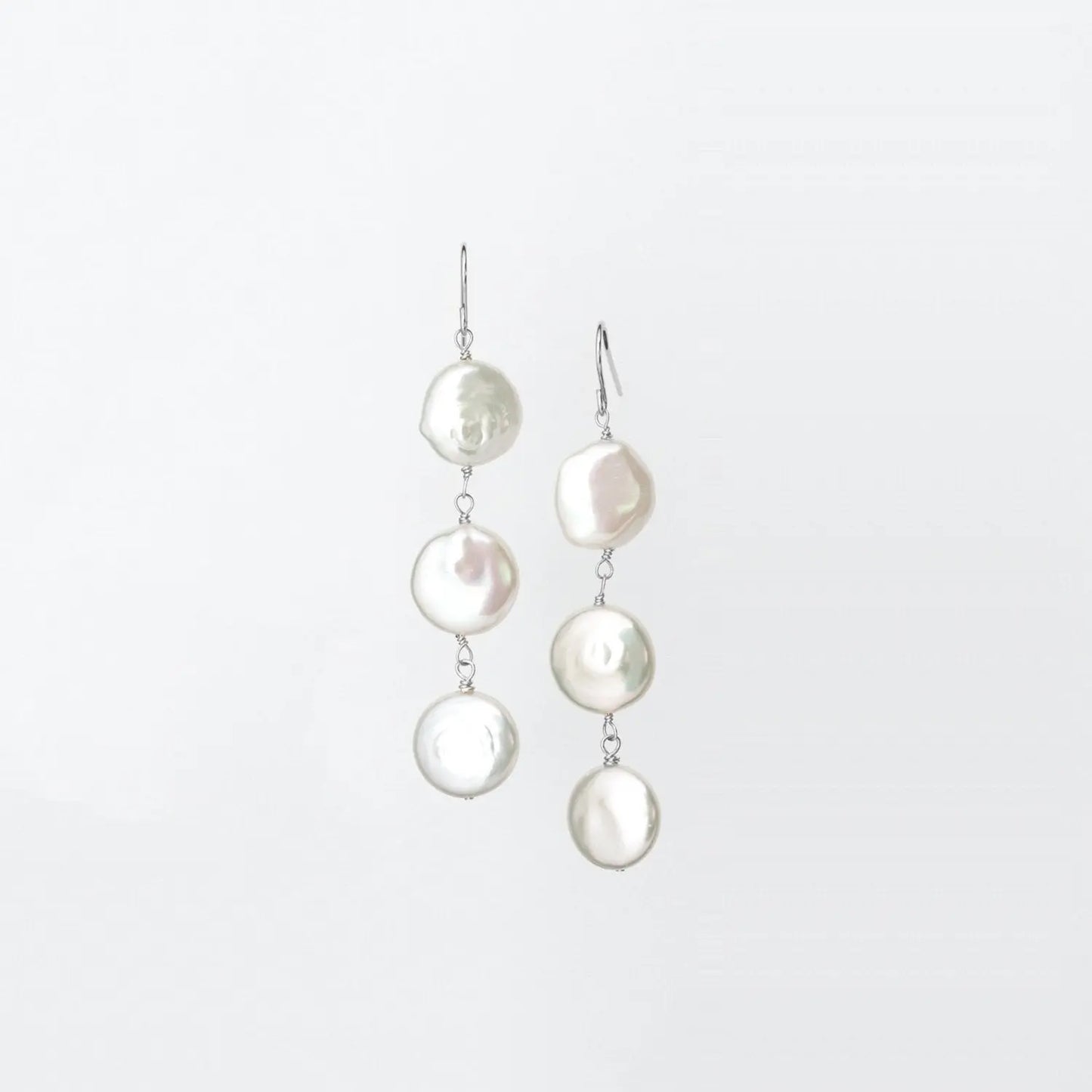 Handmade Triple Freshwater Coin Pearl Earrings Sterling Silver Ear Wire