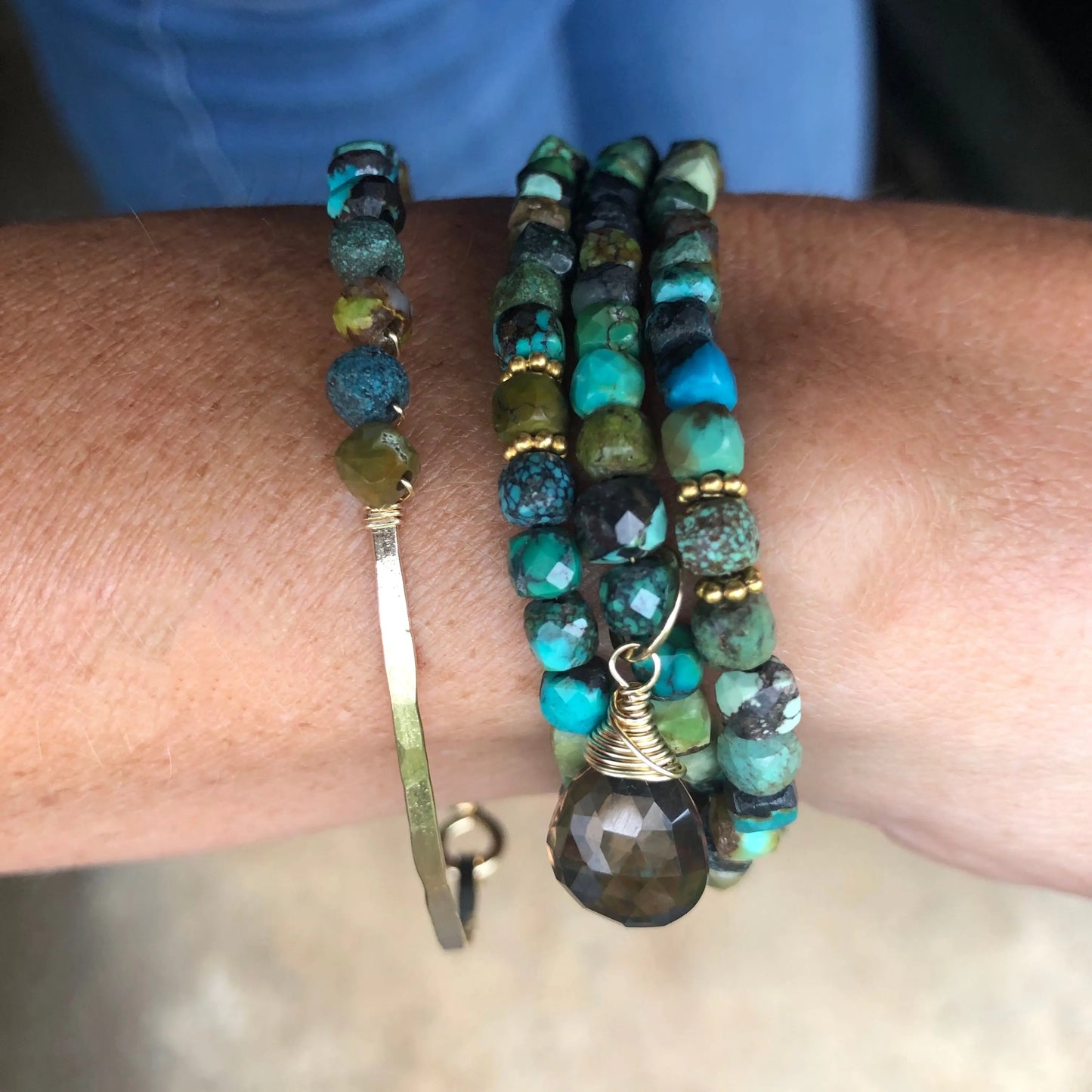 Forged Bangle with Green Turquoise