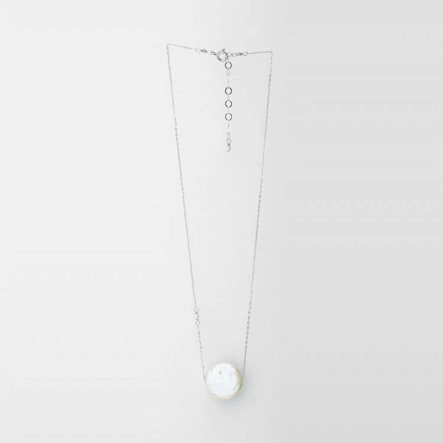 Single Coin Pearl Necklace Sterling Silver Chain