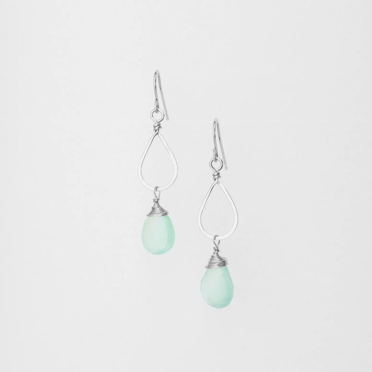 Sterling Silver Forged Aqua Chalcedony Teardrop Earrings
