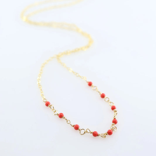 Tiny Gemstone Layering Necklace, Red Coral J.Mills Studio