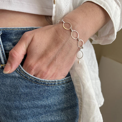 Forged Small Oval Bracelet with Rice Pearl Accent J. Mills Studio