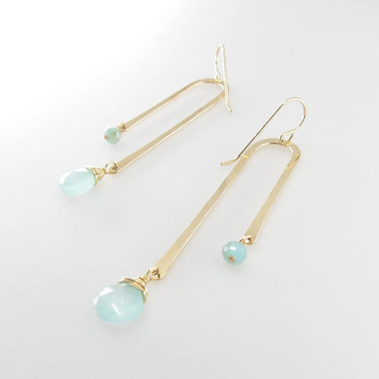 Forged Asymmetrical Arch Earring with Aqua Chalcedony J.Mills Studio