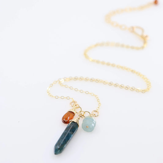 Small Gemstone Cascade Necklace with Apatite, Milky Aquamarine and Orange Kyanite J.Mills Studio