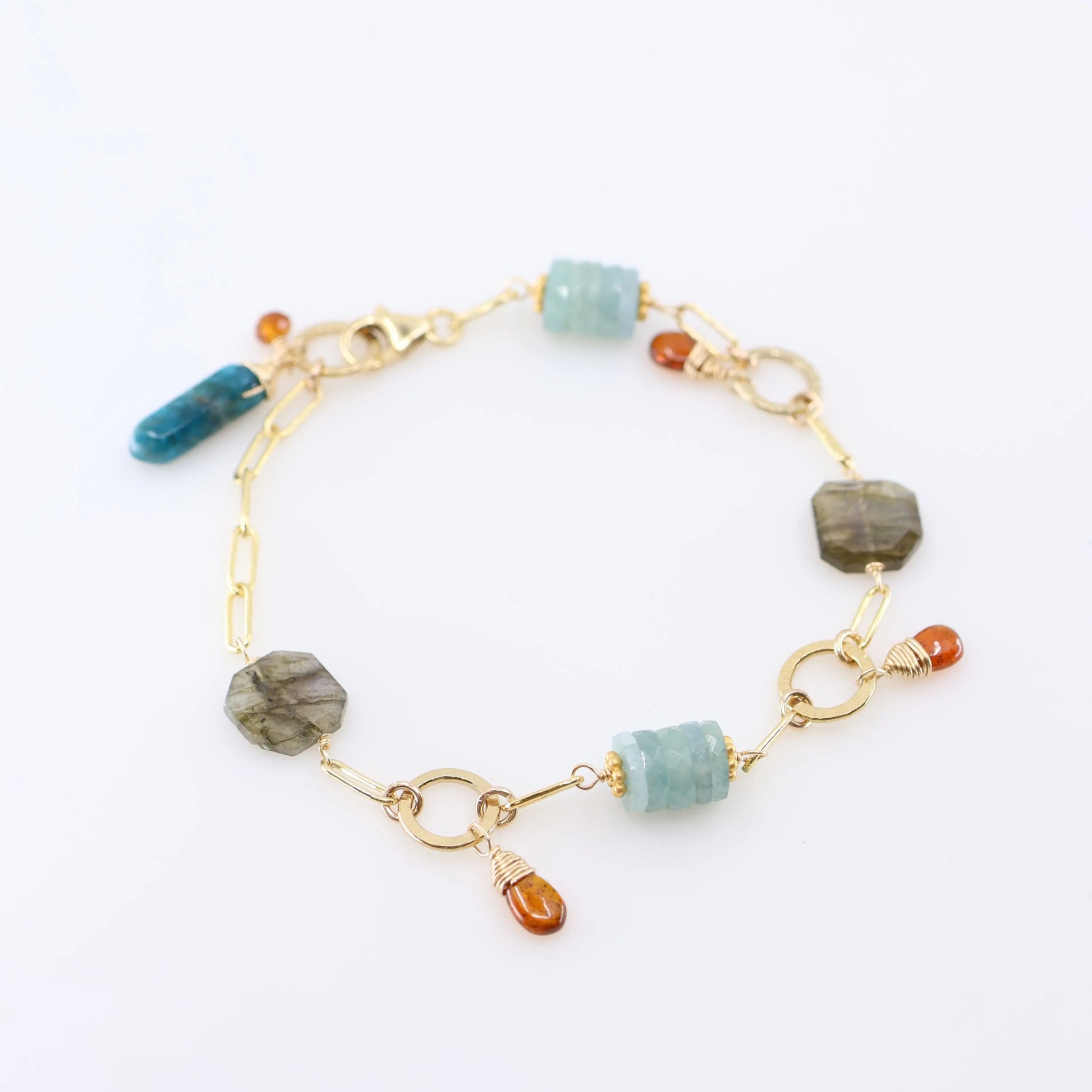 Milky Aquamarine, Labradorite, Apatite, and Orange Kyanite Mixed Gemstone Bracelet J.Mills Studio