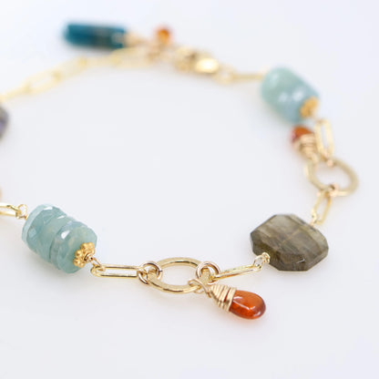 Milky Aquamarine, Labradorite, Apatite, and Orange Kyanite Mixed Gemstone Bracelet J.Mills Studio