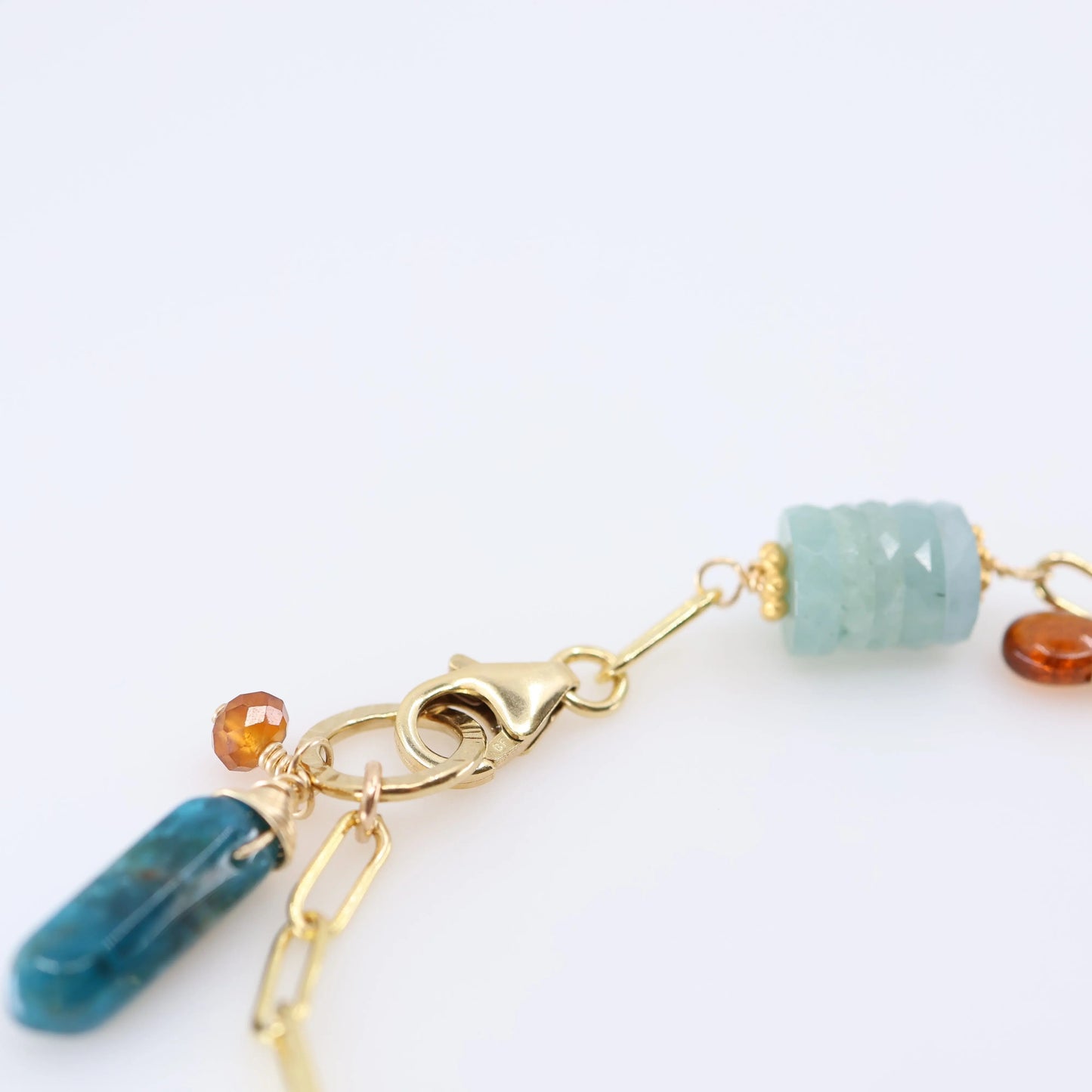 Milky Aquamarine, Labradorite, Apatite, and Orange Kyanite Mixed Gemstone Bracelet J.Mills Studio