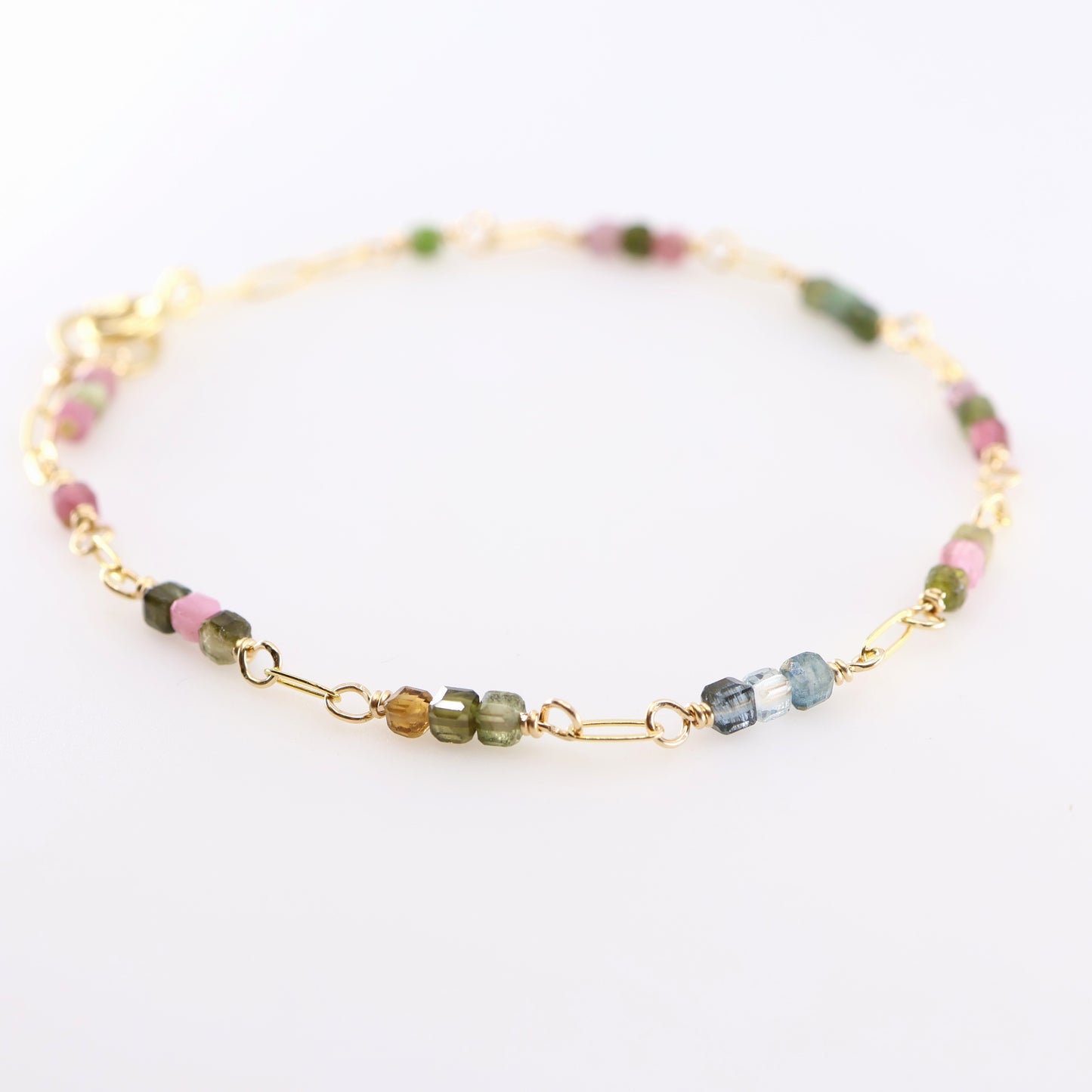 Delicate Paperclip Chain Bracelet with Watermelon Tourmaline