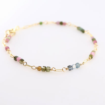 Delicate Paperclip Chain Bracelet with Watermelon Tourmaline