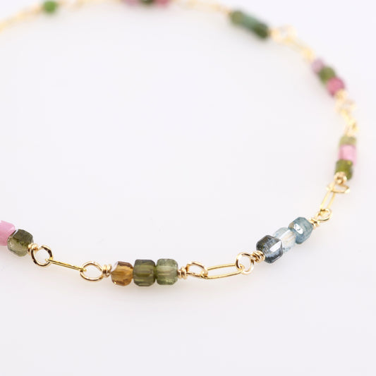 Delicate Paperclip Chain Bracelet with Watermelon Tourmaline