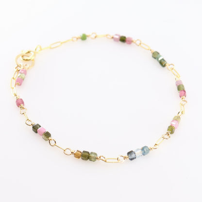 Delicate Paperclip Chain Bracelet with Watermelon Tourmaline