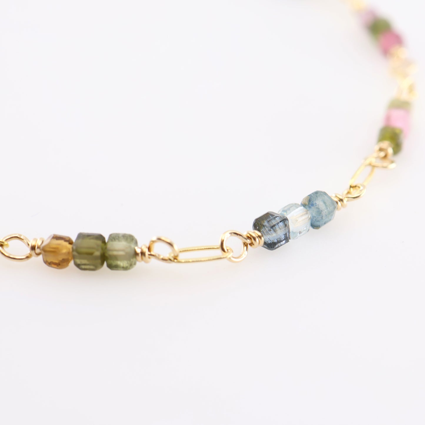 Delicate Paperclip Chain Bracelet with Watermelon Tourmaline