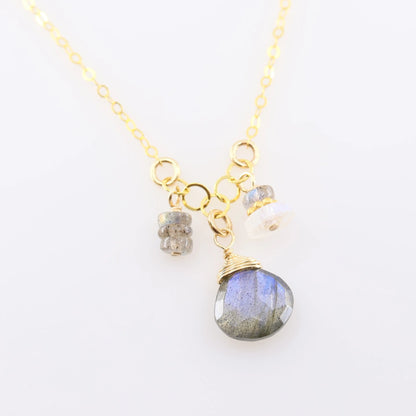 Small Gemstone Cascade Necklace with Labradorite and Moonstone J.Mills Studio