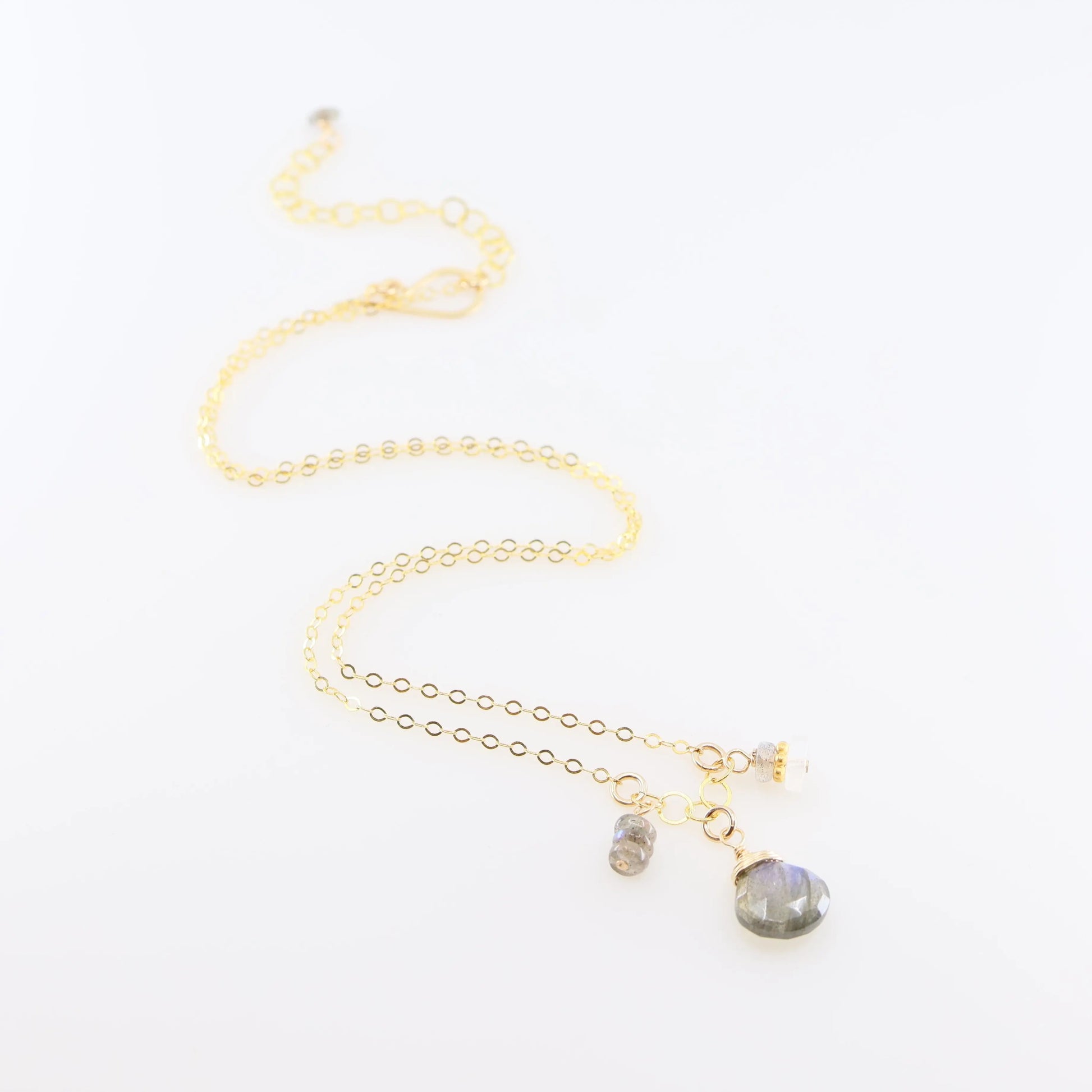 Small Gemstone Cascade Necklace with Labradorite and Moonstone J.Mills Studio