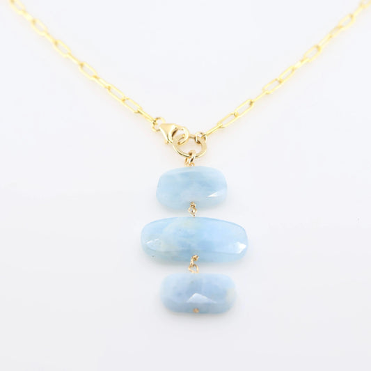 Milky Aquamarine Vertical Stack Pendant Necklace J.Mills Studio