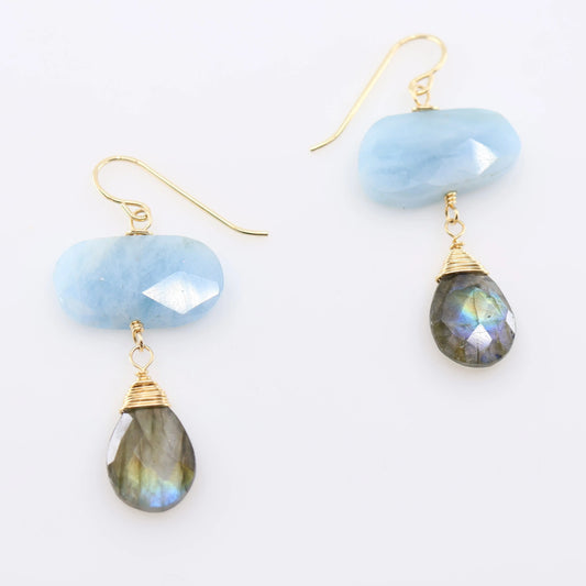 Milky Aquamarine and Labradorite Gemstone Earrings J.Mills Studio