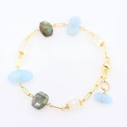 Milky Aquamarine, Rainbow Moonstone and Labradorite Mixed Gemstone Bracelet J.Mills Studio