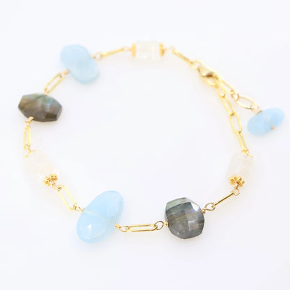 Milky Aquamarine, Rainbow Moonstone and Labradorite Mixed Gemstone Bracelet J.Mills Studio