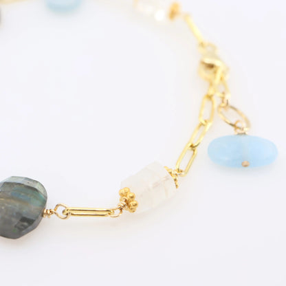 Milky Aquamarine, Rainbow Moonstone and Labradorite Mixed Gemstone Bracelet J.Mills Studio