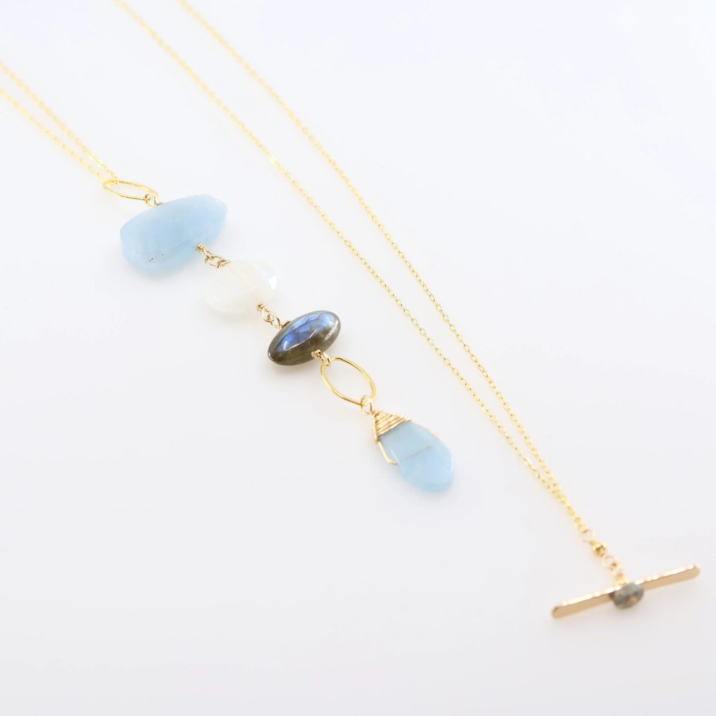 Milky Aquamarine, Rainbow Moonstone and Labradorite Toggle Clasp Necklace J. Mills Studio