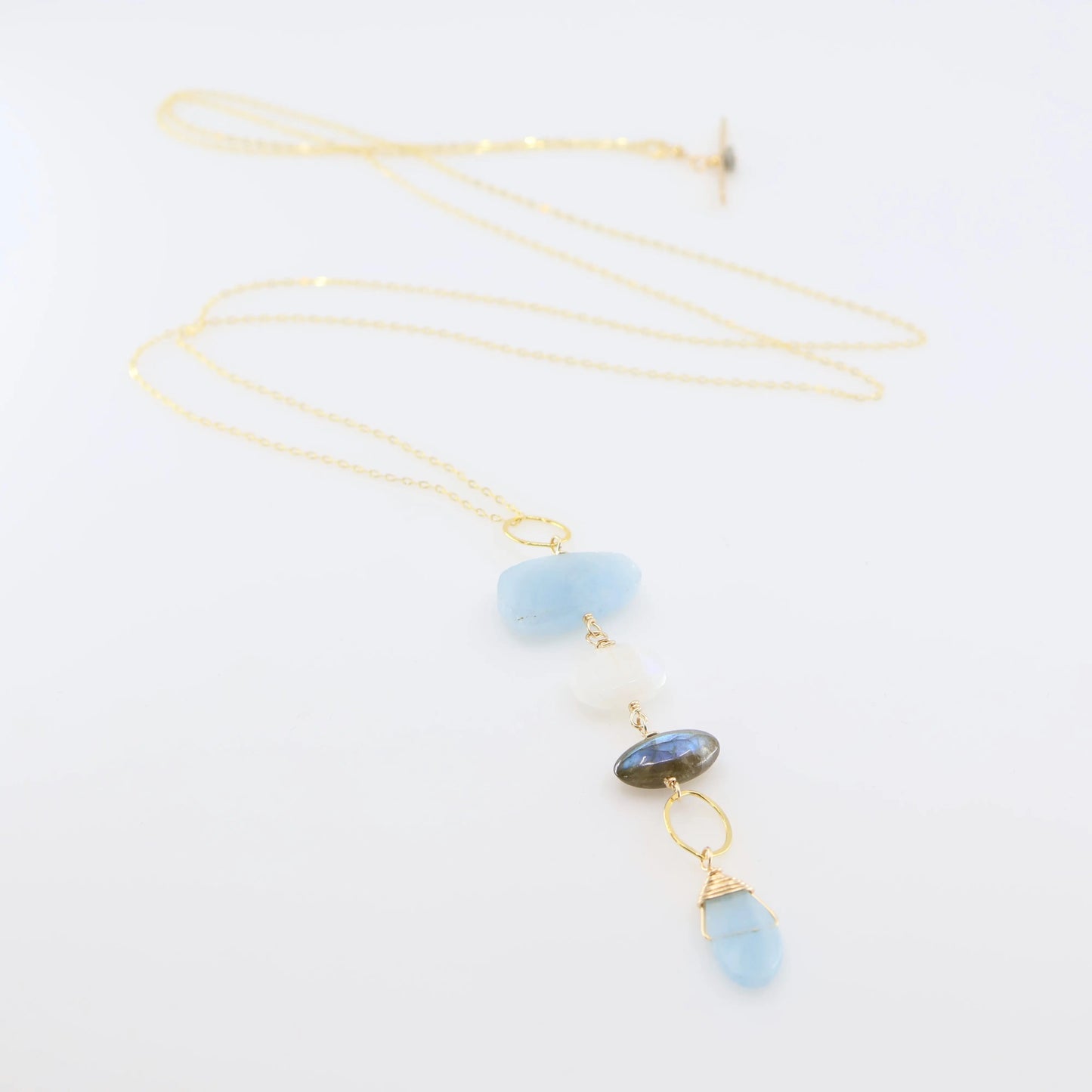 Milky Aquamarine, Rainbow Moonstone and Labradorite Toggle Clasp Necklace J. Mills Studio