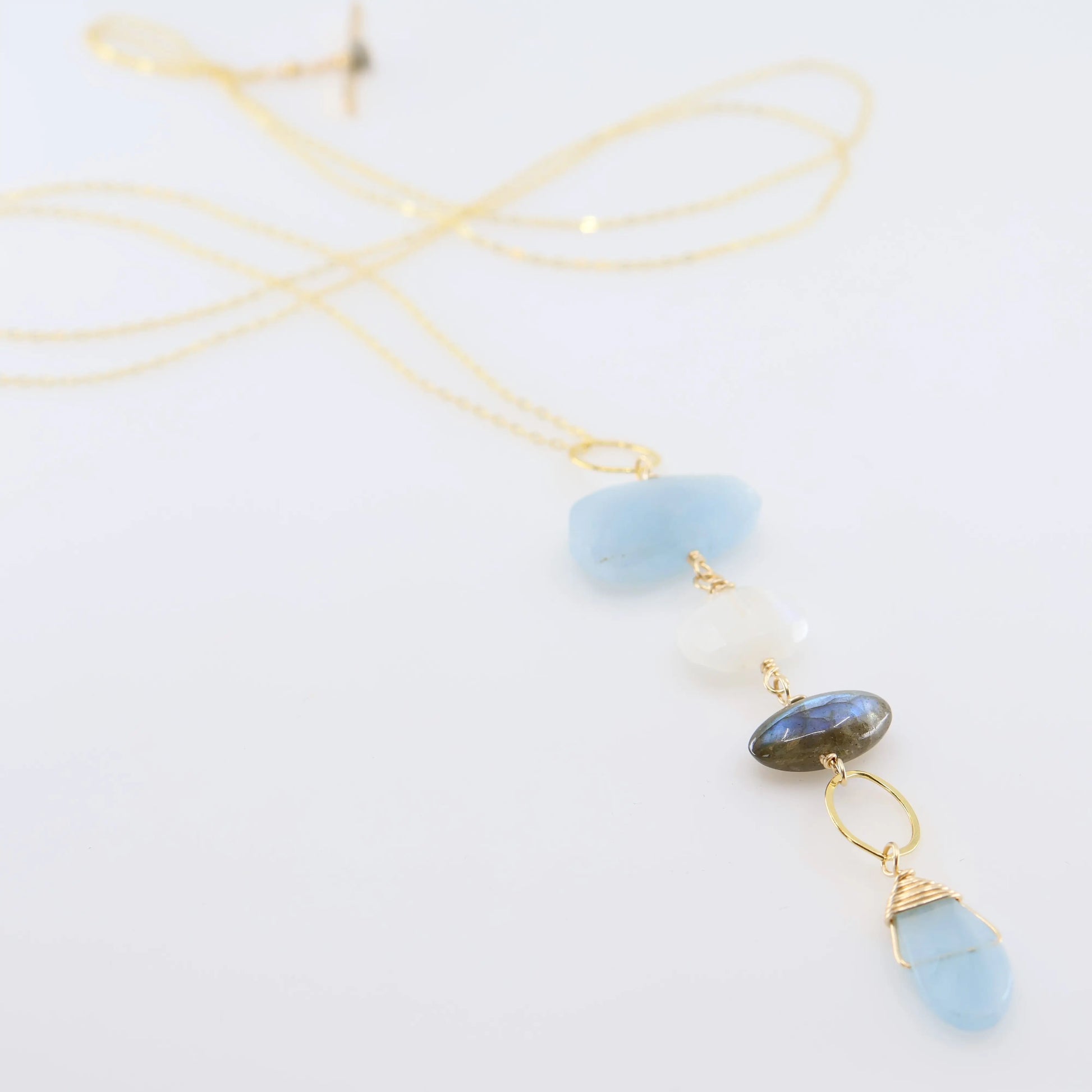 Milky Aquamarine, Rainbow Moonstone and Labradorite Toggle Clasp Necklace J. Mills Studio