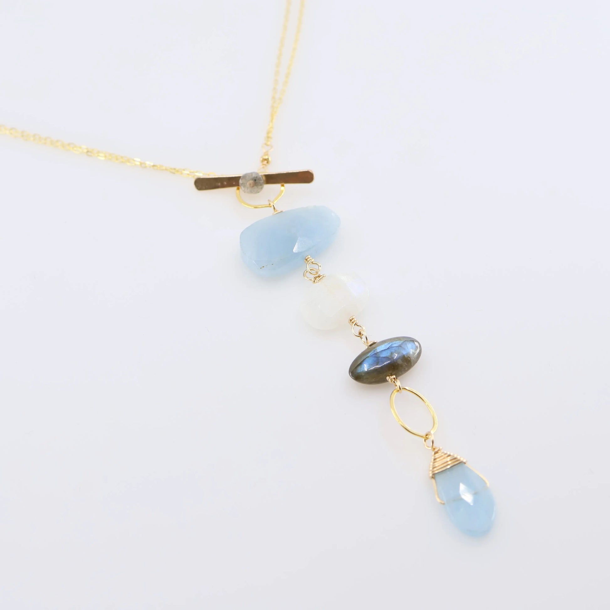 Milky Aquamarine, Rainbow Moonstone and Labradorite Toggle Clasp Necklace J. Mills Studio