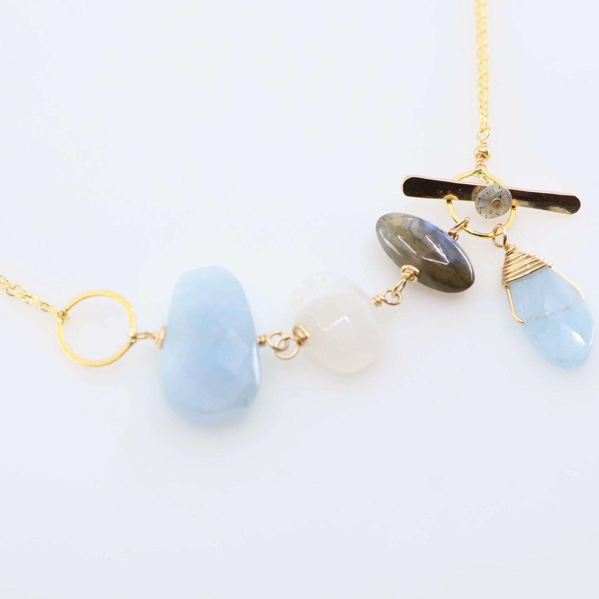 Milky Aquamarine, Rainbow Moonstone and Labradorite Toggle Clasp Necklace J. Mills Studio