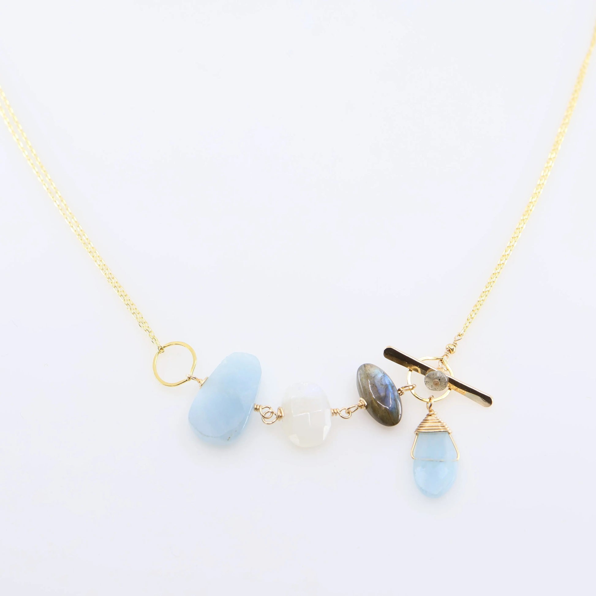 Milky Aquamarine, Rainbow Moonstone and Labradorite Toggle Clasp Necklace J. Mills Studio