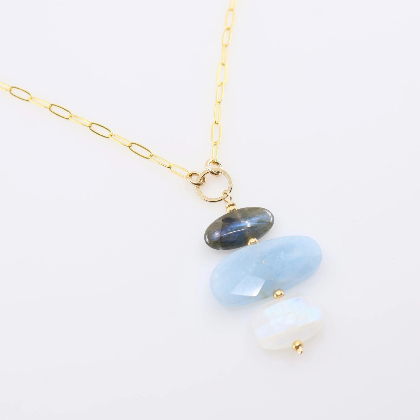 Milky Aquamarine, Rainbow Moonstone and Labradorite Pendant Necklace J.Mills Studio