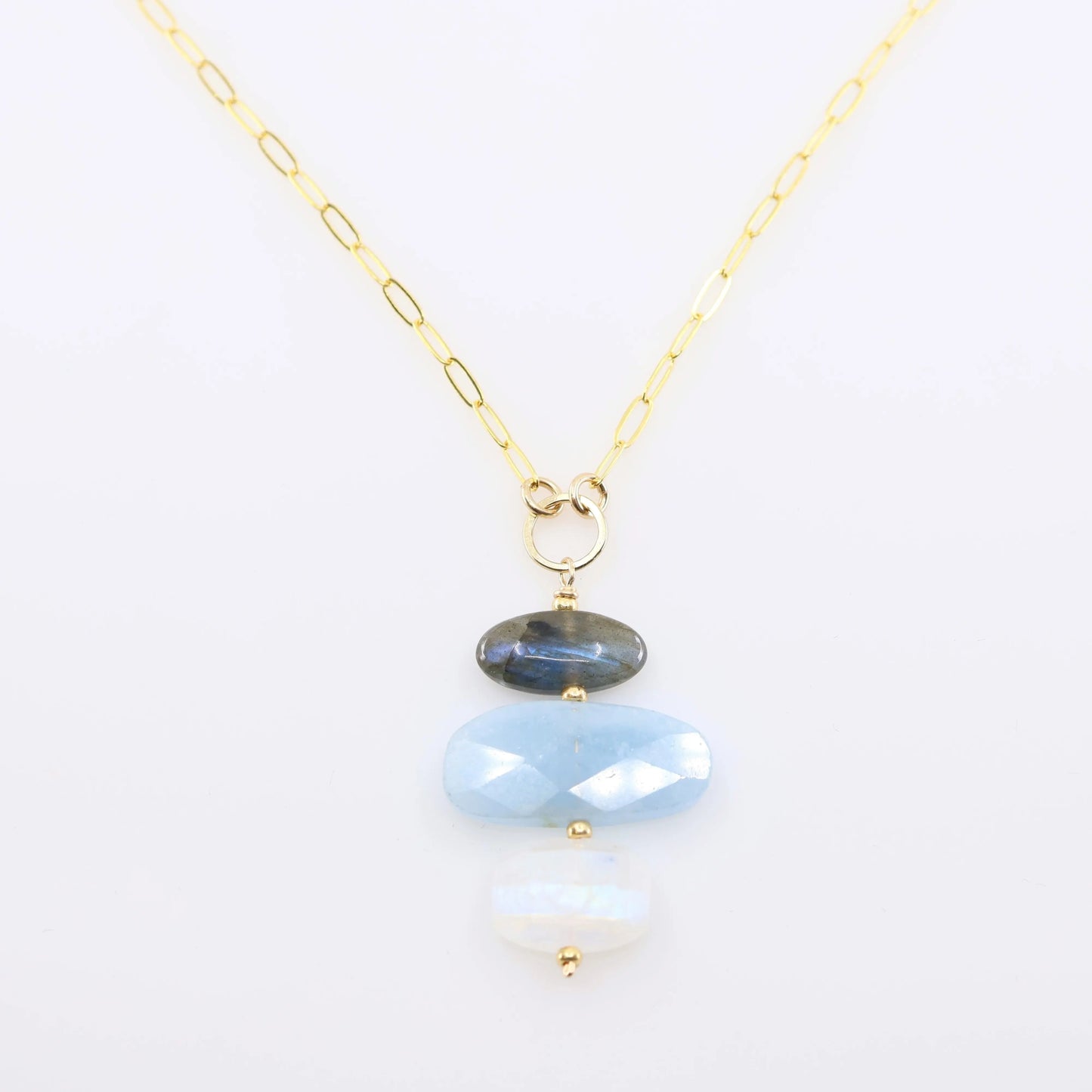 Milky Aquamarine, Rainbow Moonstone and Labradorite Pendant Necklace J.Mills Studio