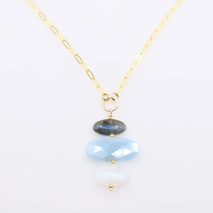 Milky Aquamarine, Rainbow Moonstone and Labradorite Pendant Necklace J.Mills Studio