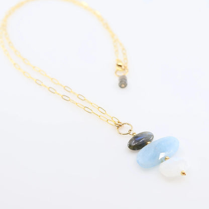 Milky Aquamarine, Rainbow Moonstone and Labradorite Pendant Necklace J.Mills Studio