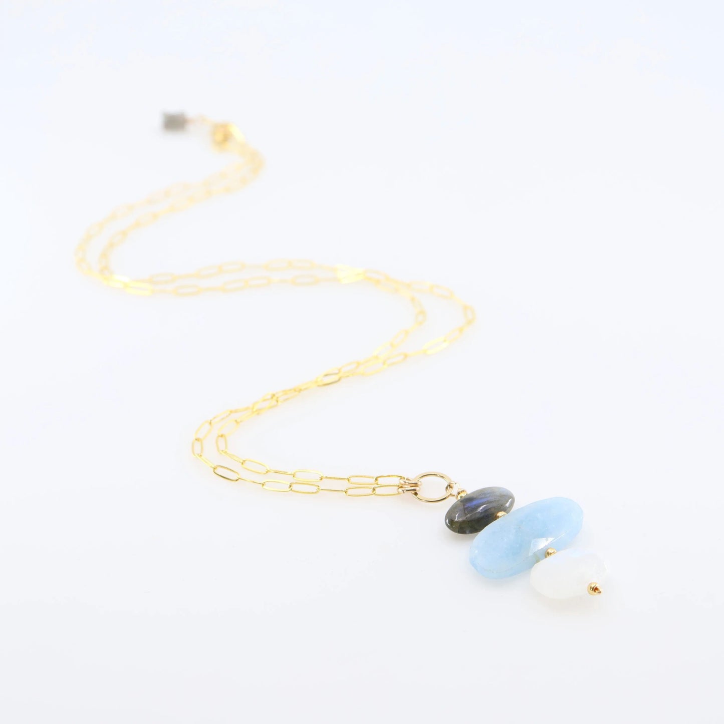 Milky Aquamarine, Rainbow Moonstone and Labradorite Pendant Necklace J.Mills Studio