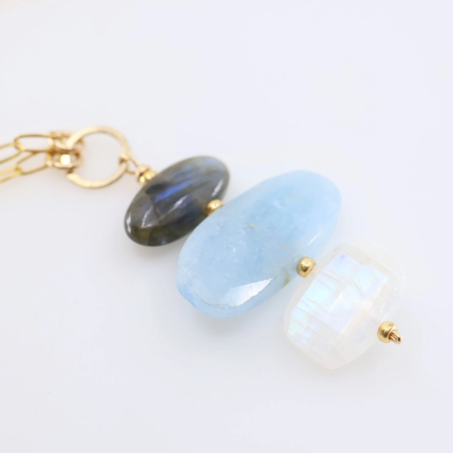 Milky Aquamarine, Rainbow Moonstone and Labradorite Pendant Necklace J.Mills Studio