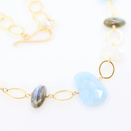 Milky Aquamarine, Rainbow Moonstone and Labradorite Statement Necklace J.Mills Studio