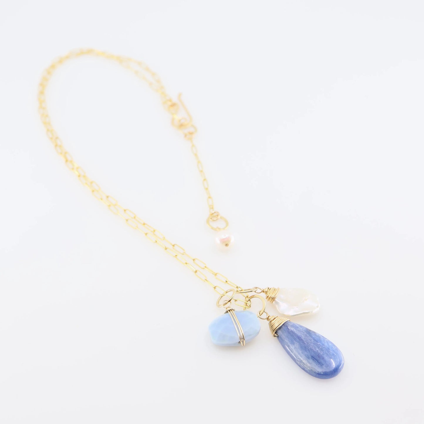 Kyanite, Blue Opal & Keishi Pearl Gemstone Charm Necklace J.Mills Studio